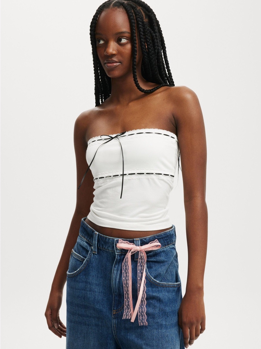 Cotton on  blue Strapless Tube Top with white Trim